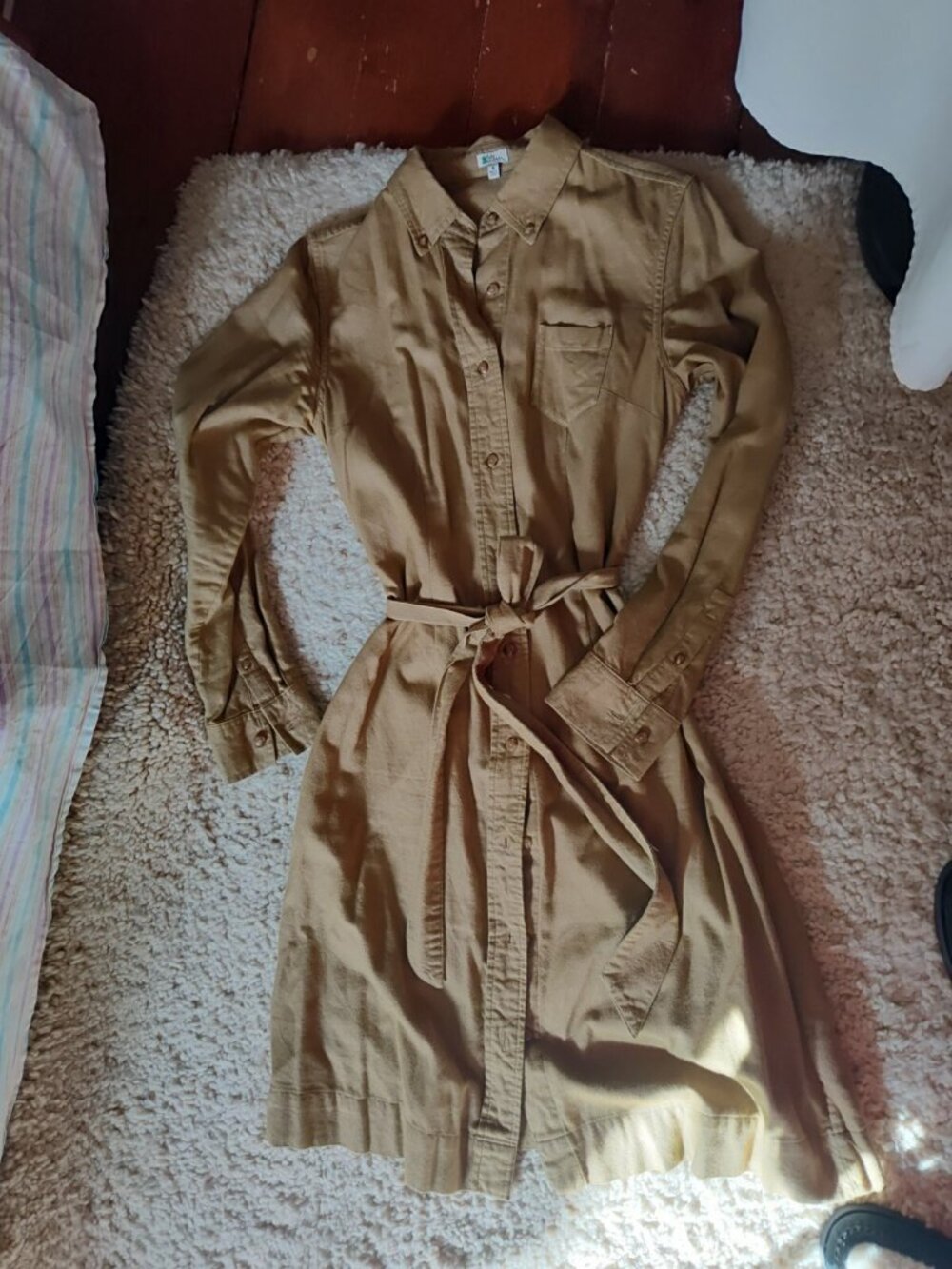 ll bean Signature Cotton Silk Shirt Flannel Dress Khaki Sz 6